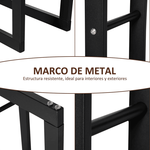 HOMCOM Suporte para Lenha de Metal Porta Lenha Metálico para Interior e Exterior Carga Máxima 100 kg 60x25x150 cm Preto