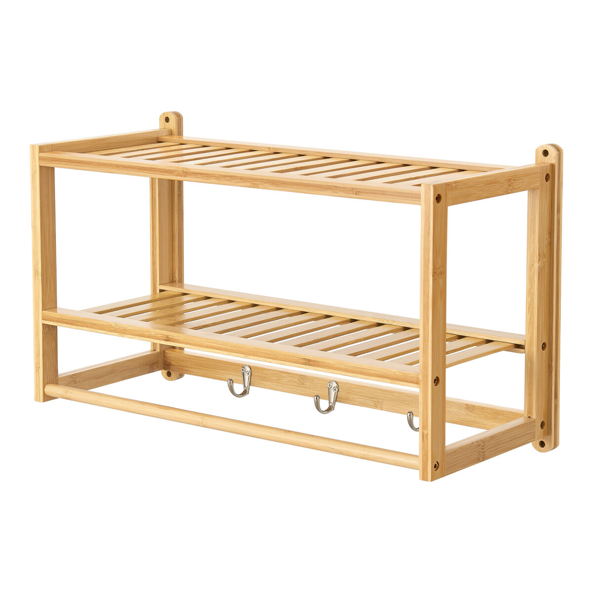Estantería de pared thyborøn con toallero y ganchos bambú 30 x 55 x 23 cm - natural [en.casa]
