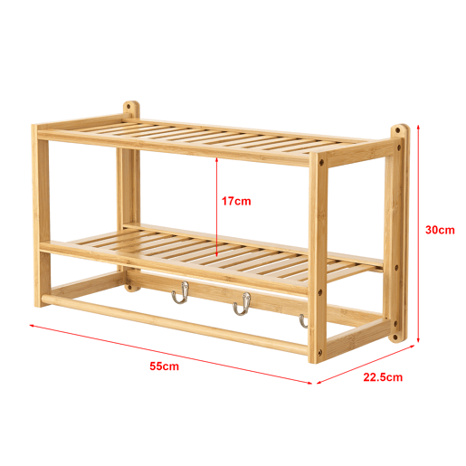 Prateleira de parede Thyborøn com toalheiro e ganchos Bambu 30 x 55 x 23 cm - Natural en.casa