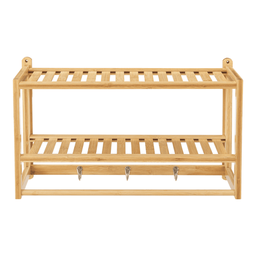 Prateleira de parede Thyborøn com toalheiro e ganchos Bambu 30 x 55 x 23 cm - Natural en.casa