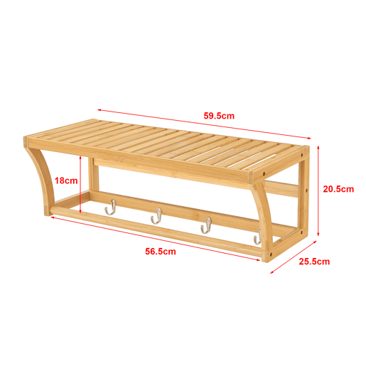 Prateleira de parede Langeland com toalheiro e 4 ganchos em bambu 21 x 60 x 26 cm - Natural en.casa