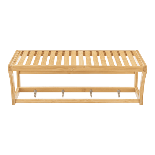 Prateleira de parede Langeland com toalheiro e 4 ganchos em bambu 21 x 60 x 26 cm - Natural en.casa