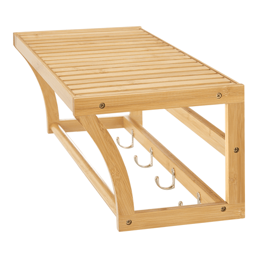 Prateleira de parede Langeland com toalheiro e 4 ganchos em bambu 21 x 60 x 26 cm - Natural en.casa