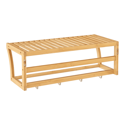Prateleira de parede Langeland com toalheiro e 4 ganchos em bambu 21 x 60 x 26 cm - Natural en.casa