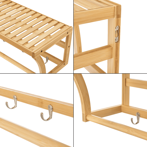 Prateleira de parede Langeland com toalheiro e 4 ganchos em bambu 21 x 60 x 26 cm - Natural en.casa