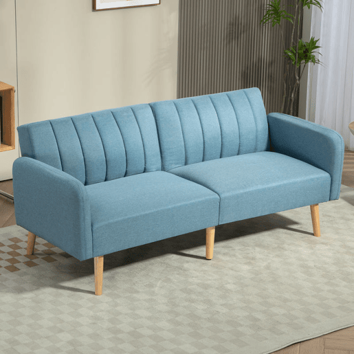 HOMCOM Sofá Cama de 2 Lugares com Encosto Ajustável em 3 Posições Apoio para os Braços Desmontável e Pés de Madeira Sofá Duplo Moderno para Sala de Estar Escritório 173x75x73cm Azul Claro