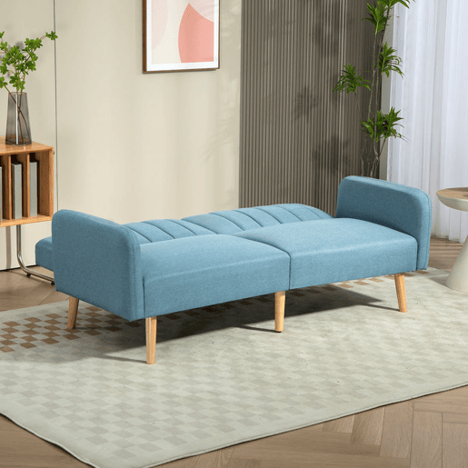 HOMCOM Sofá Cama de 2 Lugares com Encosto Ajustável em 3 Posições Apoio para os Braços Desmontável e Pés de Madeira Sofá Duplo Moderno para Sala de Estar Escritório 173x75x73cm Azul Claro