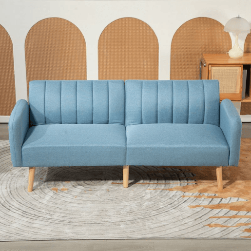 HOMCOM Sofá Cama de 2 Lugares com Encosto Ajustável em 3 Posições Apoio para os Braços Desmontável e Pés de Madeira Sofá Duplo Moderno para Sala de Estar Escritório 173x75x73cm Azul Claro