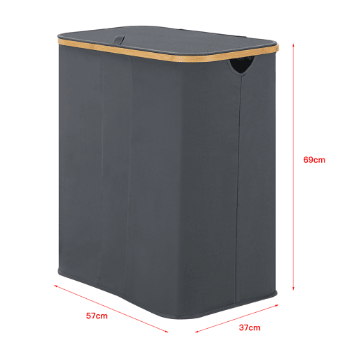 Cesto para roupa suja Rusko com 3 sacos amovíveis Bamboo 600D Oxford 69 x 57 x 37 cm - Cinzento escuro en.casa