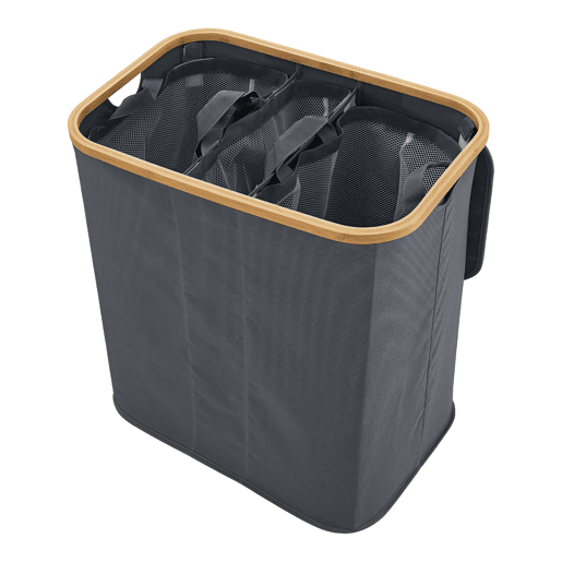 Cesto para roupa suja Rusko com 3 sacos amovíveis Bamboo 600D Oxford 69 x 57 x 37 cm - Cinzento escuro en.casa