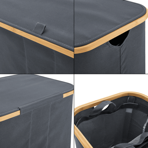 Cesto para roupa suja Rusko com 3 sacos amovíveis Bamboo 600D Oxford 69 x 57 x 37 cm - Cinzento escuro en.casa
