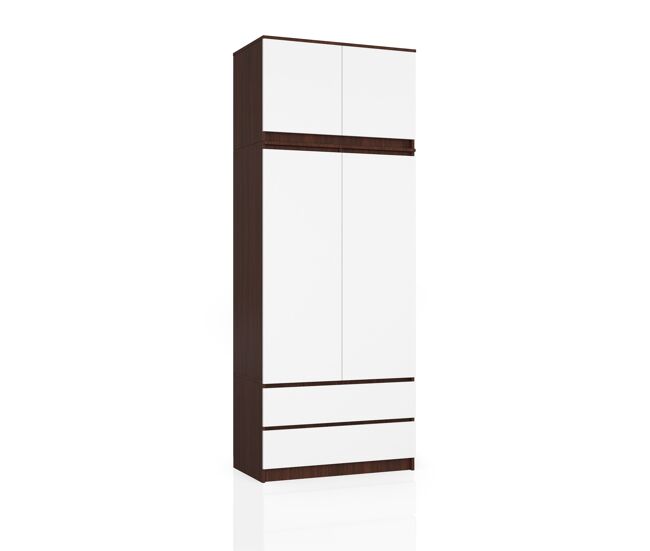 Armario akord s90 con altillo wenge 90 cm 2 puertas 2 cajones frente en color blanco 6 estantes 90x51x234 cm