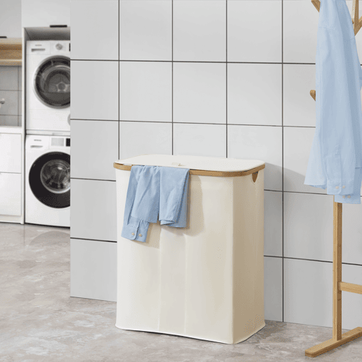 Cesto para roupa suja Rusko com 3 sacos removíveis Bamboo 600D Oxford 69 x 57 x 37 cm - Bege en.casa