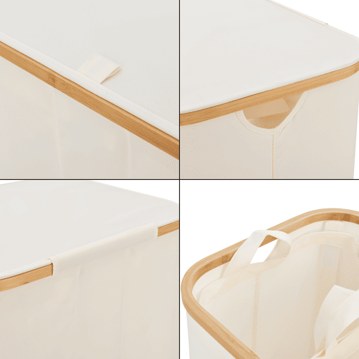 Cesto para roupa suja Rusko com 3 sacos removíveis Bamboo 600D Oxford 69 x 57 x 37 cm - Bege en.casa
