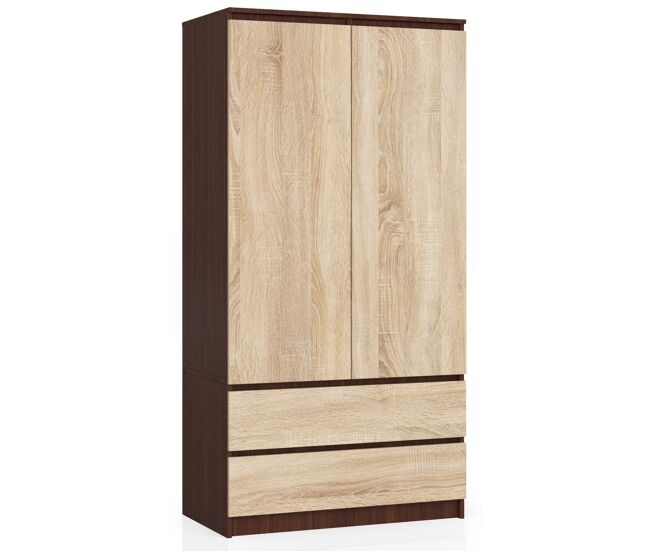 Armario akord s90 wenge 90 cm 2 puertas 2 cajones frente en color roble sonoma 4 estantes 90x51x180 cm