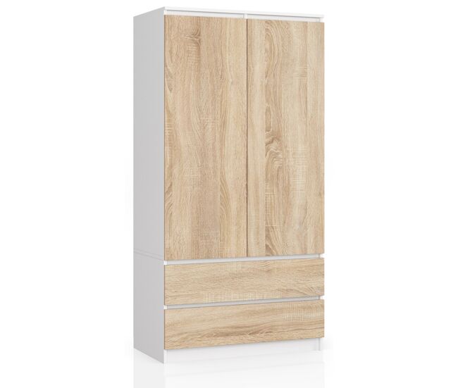 Armario s90 con 2 puertas y 2 cajones color blanco, roble sonoma