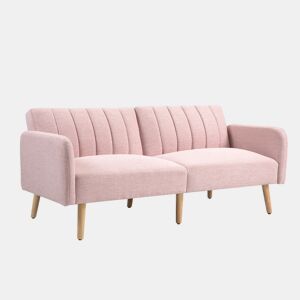 HOMCOM Sofá Cama de 2 Lugares com Encosto Ajustável em 3 Posições Apoio para os Braços Desmontável e Pés de Madeira Sofá Duplo Moderno para Sala de Estar Escritório 173x75x73 cm Rosa