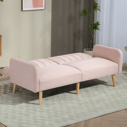HOMCOM Sofá Cama de 2 Lugares com Encosto Ajustável em 3 Posições Apoio para os Braços Desmontável e Pés de Madeira Sofá Duplo Moderno para Sala de Estar Escritório 173x75x73 cm Rosa