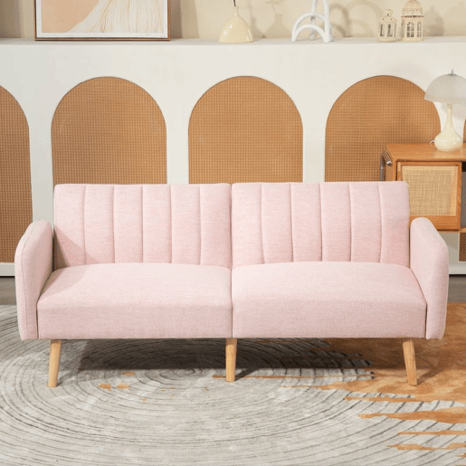 HOMCOM Sofá Cama de 2 Lugares com Encosto Ajustável em 3 Posições Apoio para os Braços Desmontável e Pés de Madeira Sofá Duplo Moderno para Sala de Estar Escritório 173x75x73 cm Rosa