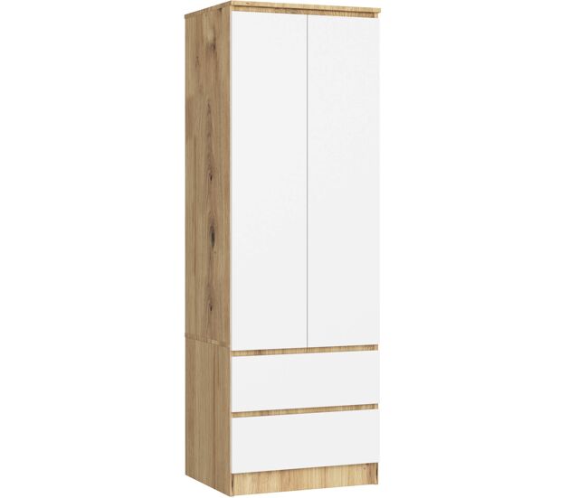 Armario akord s60 roble artisan 60 cm 2 puertas 2 cajones frente en color blanco 1 estante 60x51x180 cm
