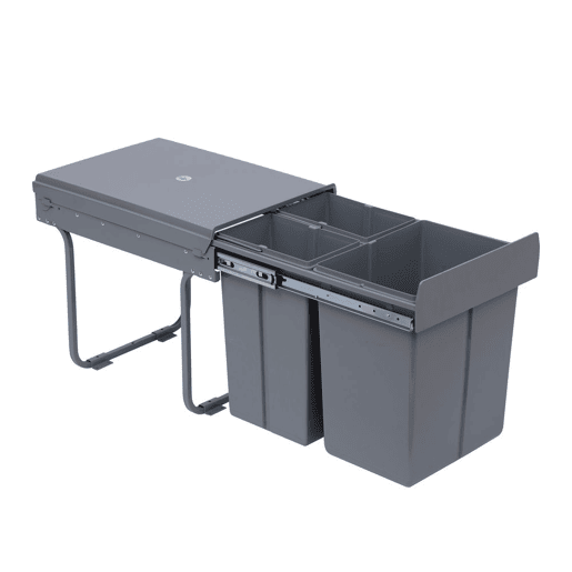 HOMCOM Cubos de Lixo para Cozinha com 3 recipientes de Reciclagem Removíveis 1x20L e 2x10L Metal e Plástico 48x34,2x41,8cm Cinza