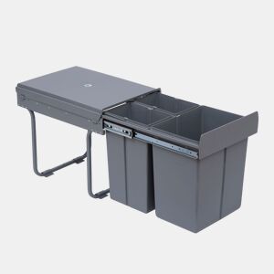 HOMCOM Cubos de Lixo para Cozinha com 3 recipientes de Reciclagem Removíveis 1x20L e 2x10L Metal e Plástico 48x34,2x41,8cm Cinza