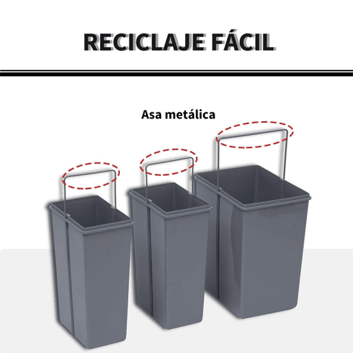 HOMCOM Cubos de Lixo para Cozinha com 3 recipientes de Reciclagem Removíveis 1x20L e 2x10L Metal e Plástico 48x34,2x41,8cm Cinza