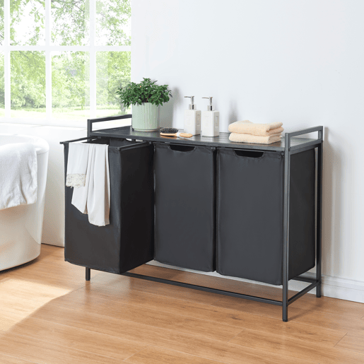 Separador de roupa Saltvik com 3 sacos 45 L metalpoliéster 76 x 103 x 38 cm - Preto en.casa
