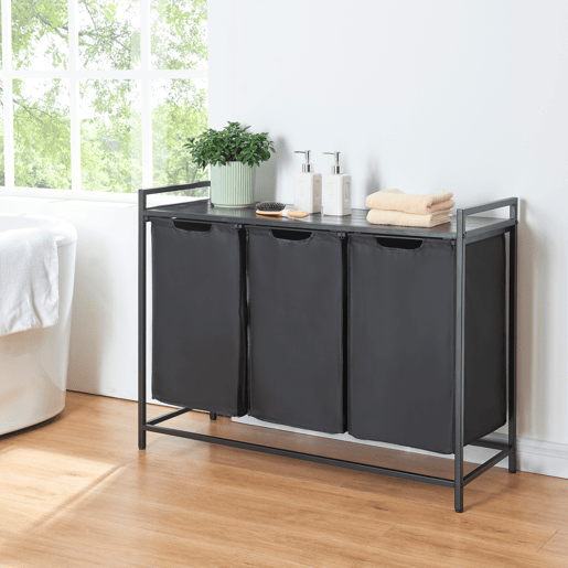Separador de roupa Saltvik com 3 sacos 45 L metalpoliéster 76 x 103 x 38 cm - Preto en.casa