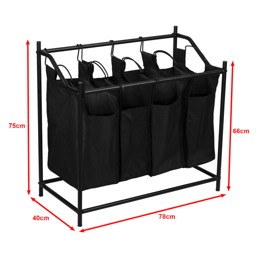 Coletor de roupa Vamdrup 4 sacos metal  poliéster 75 x 78 x 40 cm preto en.casa