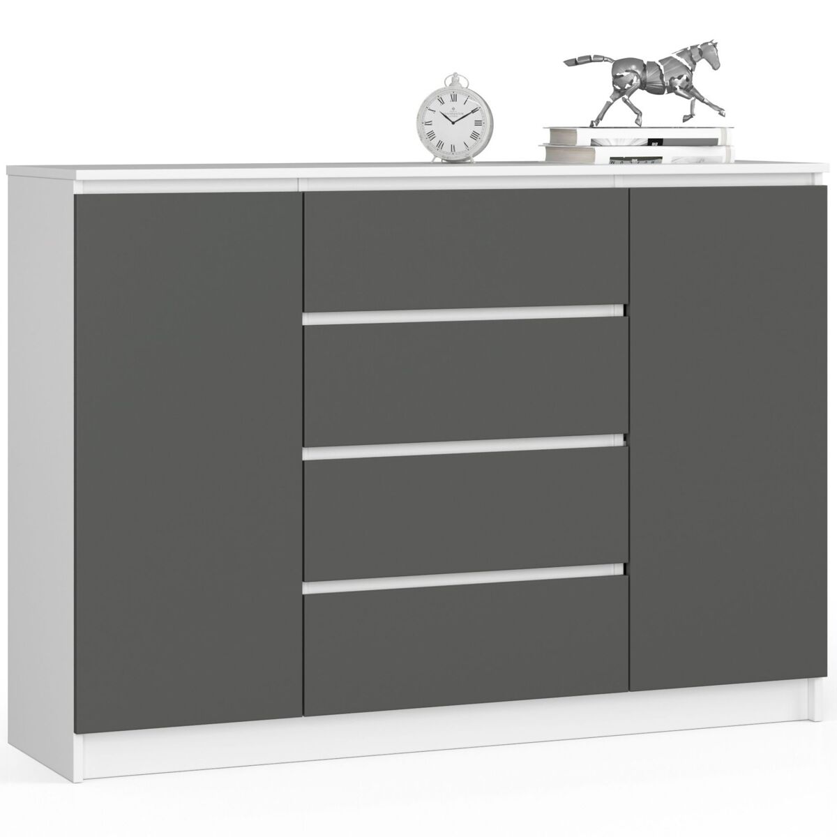 Cómoda K140 AKORD con 4 cajones y 4 estantes 138 Gris