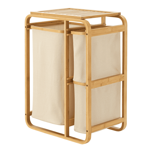 Separador de roupa Evenes com 3 sacos 38 L + 12 L bambupoliéster 71 x 50 x 33 cm - Bege en.casa