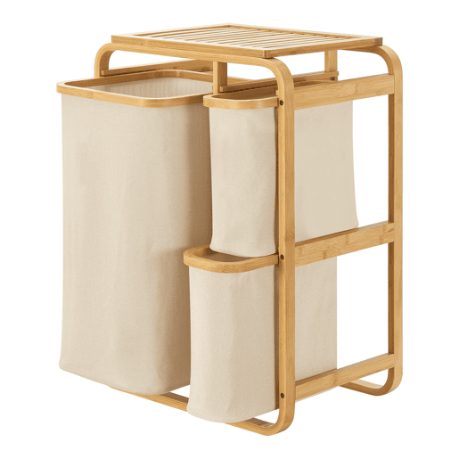 Separador de roupa Evenes com 3 sacos 38 L + 12 L bambupoliéster 71 x 50 x 33 cm - Bege en.casa