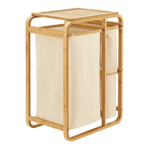 Separador de roupa Evenes com 3 sacos 38 L + 12 L bambupoliéster 71 x 50 x 33 cm - Bege en.casa