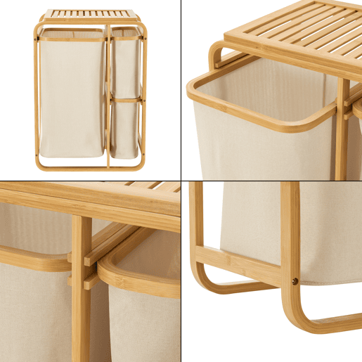 Separador de roupa Evenes com 3 sacos 38 L + 12 L bambupoliéster 71 x 50 x 33 cm - Bege en.casa
