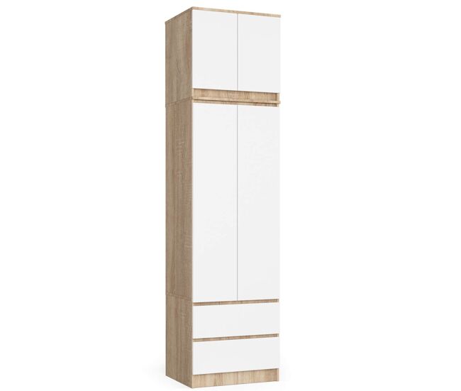 Armario s60 con extensión con 2 puertas y 2 cajones roble sonoma, blanco