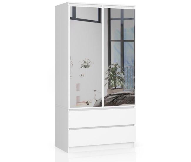 Armario s90 con 2 puertas y 2 cajones con espejo color blanco