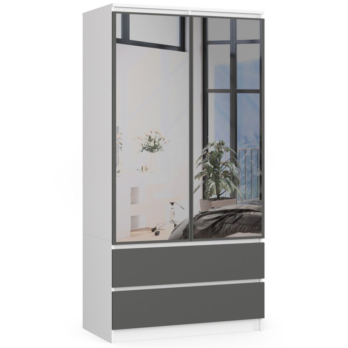 Armario S90 con 2 puertas y 2 cajones con espejo 90 Blanco/ Gris