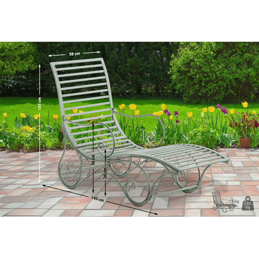 Tumbona de jardín Amiens Metal Verde antiguo 140X58X101 cm