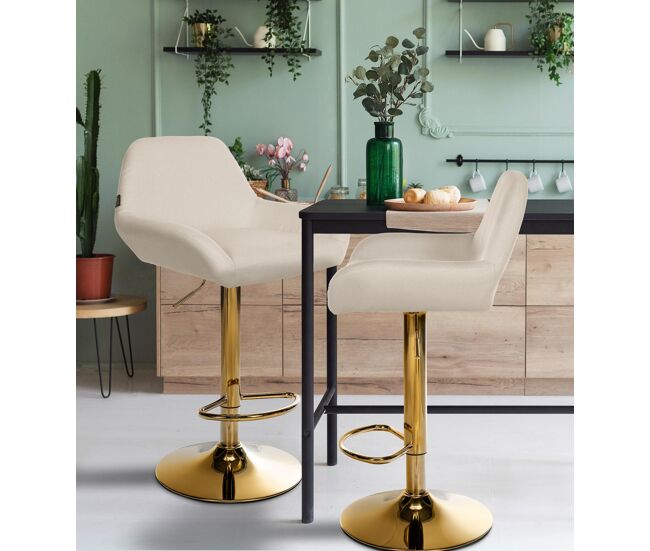 Lote de 2 taburetes de bar braga gold tela crema 52x51x89 cm