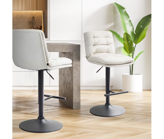 Set de 2 taburetes de bar damar en terciopelo crema 56x42x94 cm