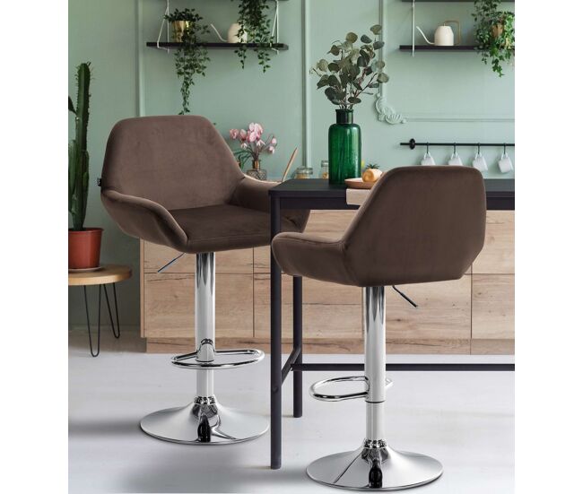 Set de 2 taburetes de cocina braga en terciopelo marrón 52x51x89 cm