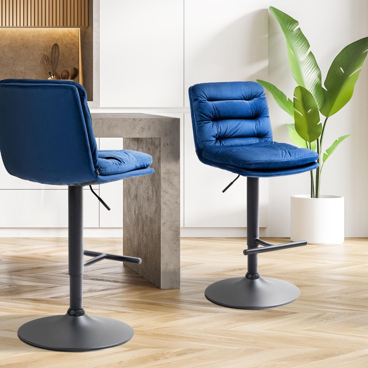 Set de 2 taburetes de bar damar en terciopelo azul 56x42x94 cm