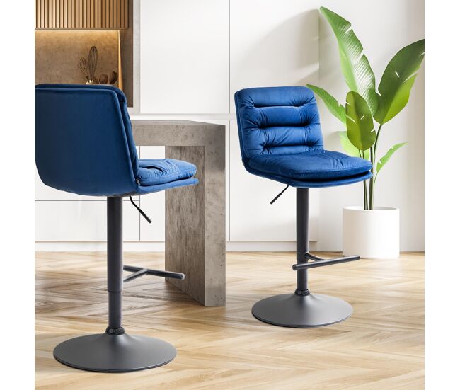 Set de 2 taburetes de bar damar en terciopelo azul 56x42x94 cm