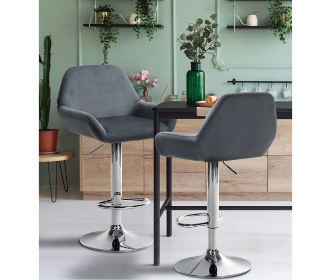Set de 2 taburetes de cocina braga en terciopelo gris oscuro 52x51x89 cm