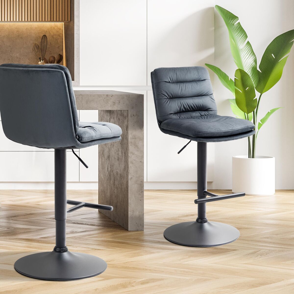 Set de 2 taburetes de bar damar en terciopelo gris oscuro 56x42x94 cm