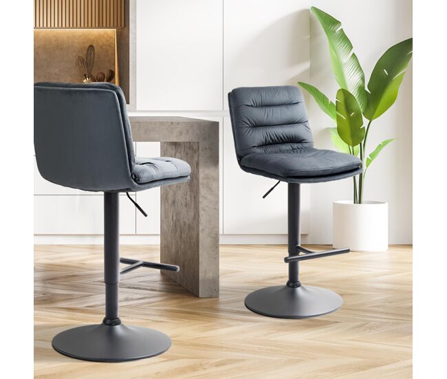 Set de 2 taburetes de bar damar en terciopelo gris oscuro 56x42x94 cm
