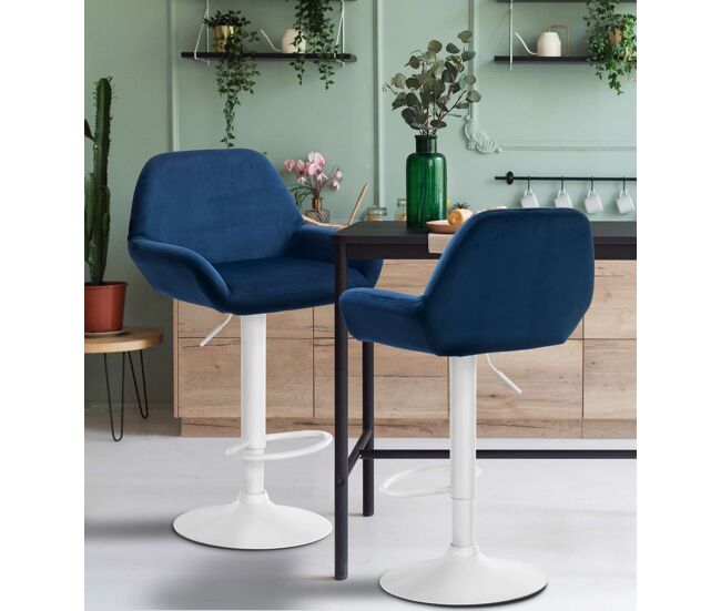 Set de 2 taburetes de cocina braga en terciopelo azul 52x51x89 cm