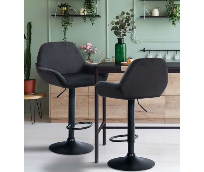 Set de 2 taburetes de cocina braga en terciopelo negro 52x51x89 cm