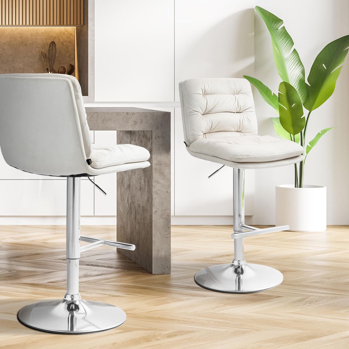 Set de 2 taburetes de bar damar en terciopelo crema 56x42x94 cm